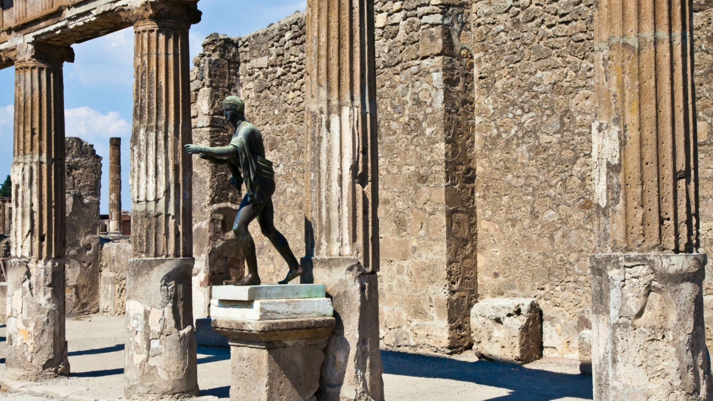 Detail of Pompeii site. The city of was destroyed and completely buried during a long catastrophic eruption of the volcano Mount Vesuvius
