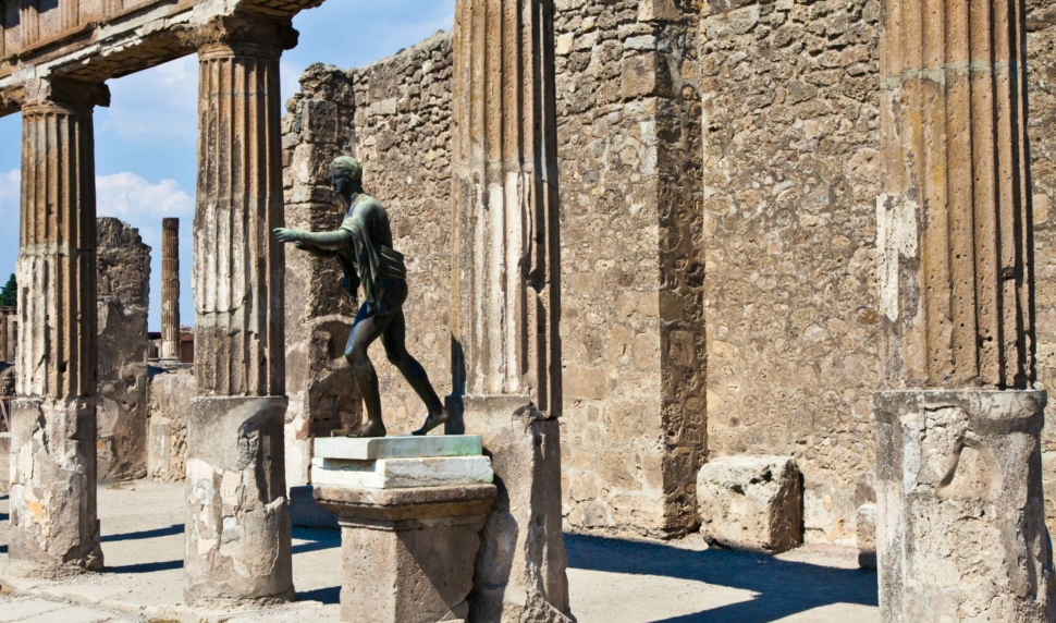Detail of Pompeii site. The city of was destroyed and completely buried during a long catastrophic eruption of the volcano Mount Vesuvius